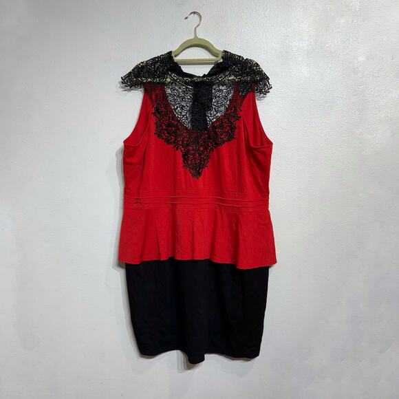 Dots Red Lace Peplum Midi Dress Sz 3X - Picture 1 of 11